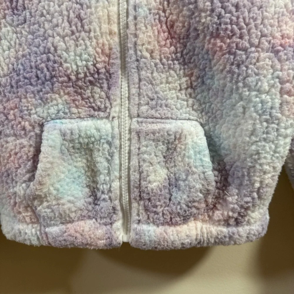 Limited Too Girls Sz 8 Sherpa Pastel Tie Dye Hooded Zip Up Jacket Pockets Spring